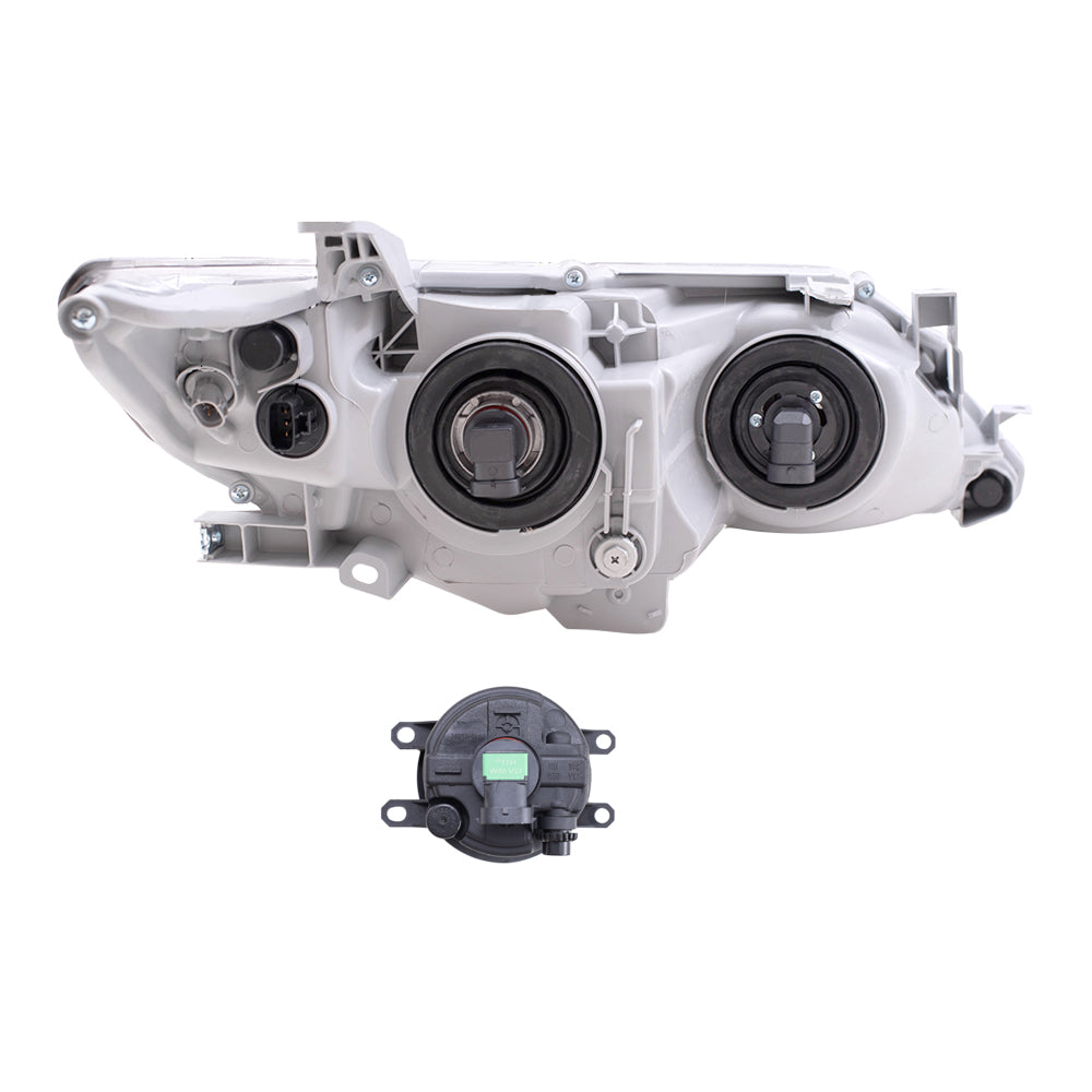 Brock Replacement Driver and Passenger Side Halogen Combination Headlights with Black Bezel and Fog Lights 4 Piece Set Compatible with 2012-2014 Camry SE/SE Sport