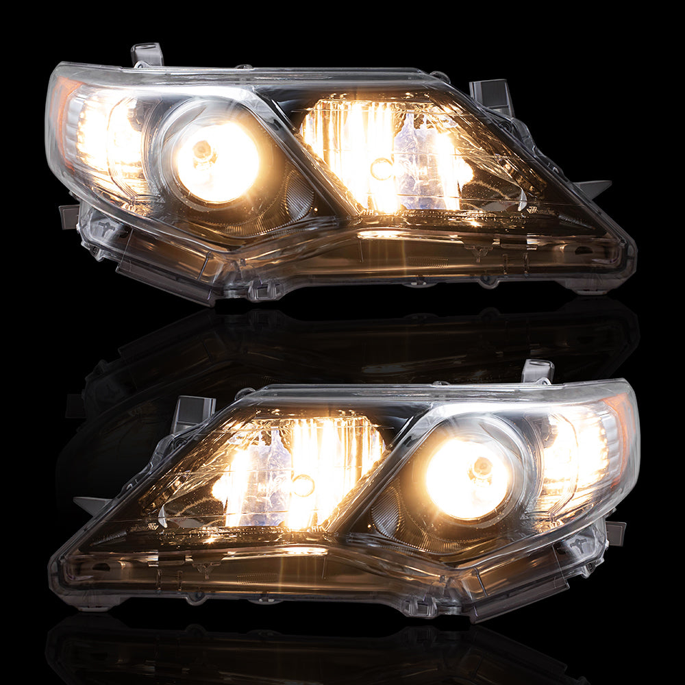 Brock Replacement Driver and Passenger Side Halogen Combination Headlight Assemblies with Black Bezel Compatible with 2012-2014 Camry SE/Camry SE Sport