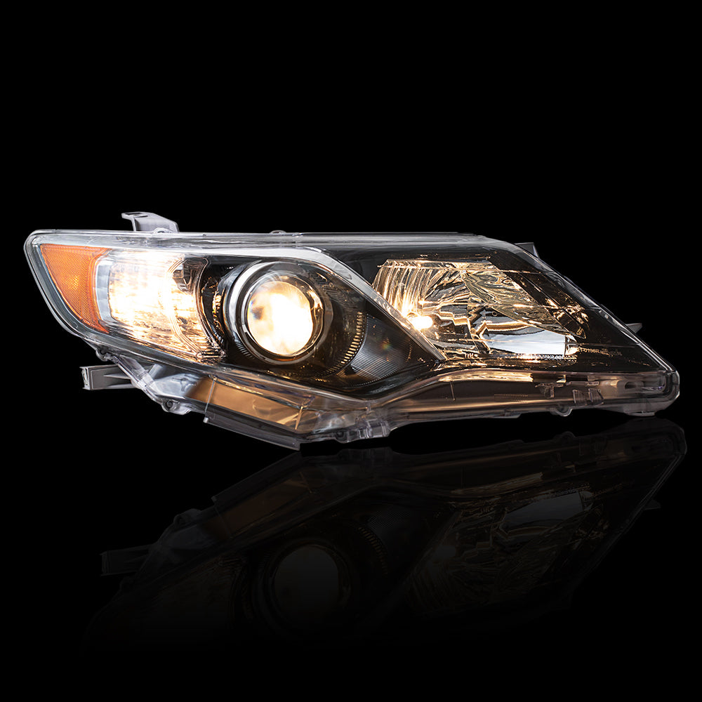 Brock Replacement Driver and Passenger Side Halogen Combination Headlight Assemblies with Black Bezel Compatible with 2012-2014 Camry SE/Camry SE Sport
