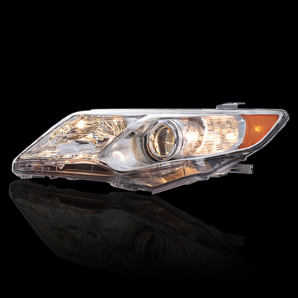 Brock Aftermarket Replacement Driver Left Passenger Right Halogen Combination Headlight Assembly Set with Chrome Bezel Compatible with 2012-2014 Camry L
