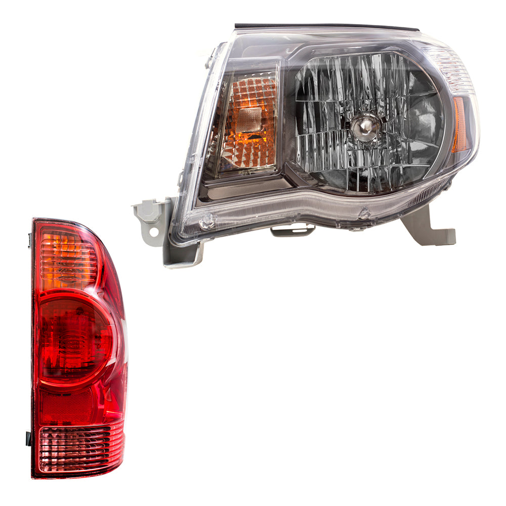 Brock Replacement 4 Pc Headlights & Tail Lights w/ Dark Chrome Bezels Compatible with 2005-2011 Tacoma