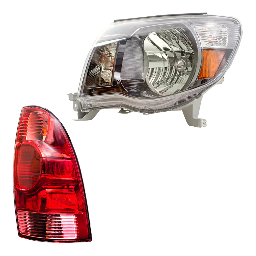 Brock Replacement 4 Pc Headlights & Tail Lights w/ Dark Chrome Bezels Compatible with 2005-2011 Tacoma
