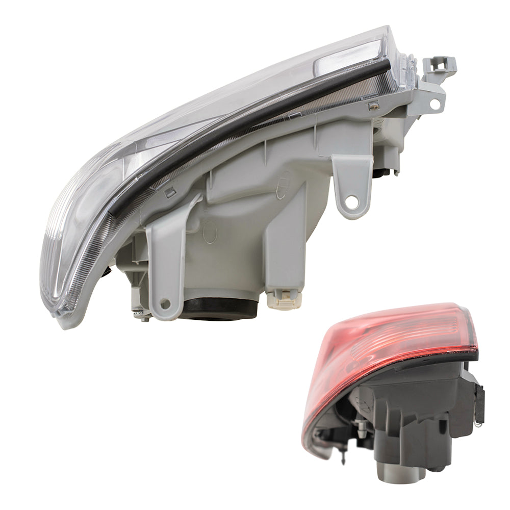 Brock Replacement 4 Pc Headlights & Tail Lights w/ Dark Chrome Bezels Compatible with 2005-2011 Tacoma