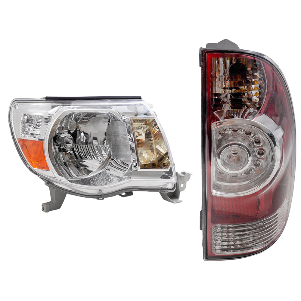 Brock Replacement Headlights Bright Chrome Bezel & Taill Lights w/ LED Center Lens Compatilbe with 2005-2011 Tacoma