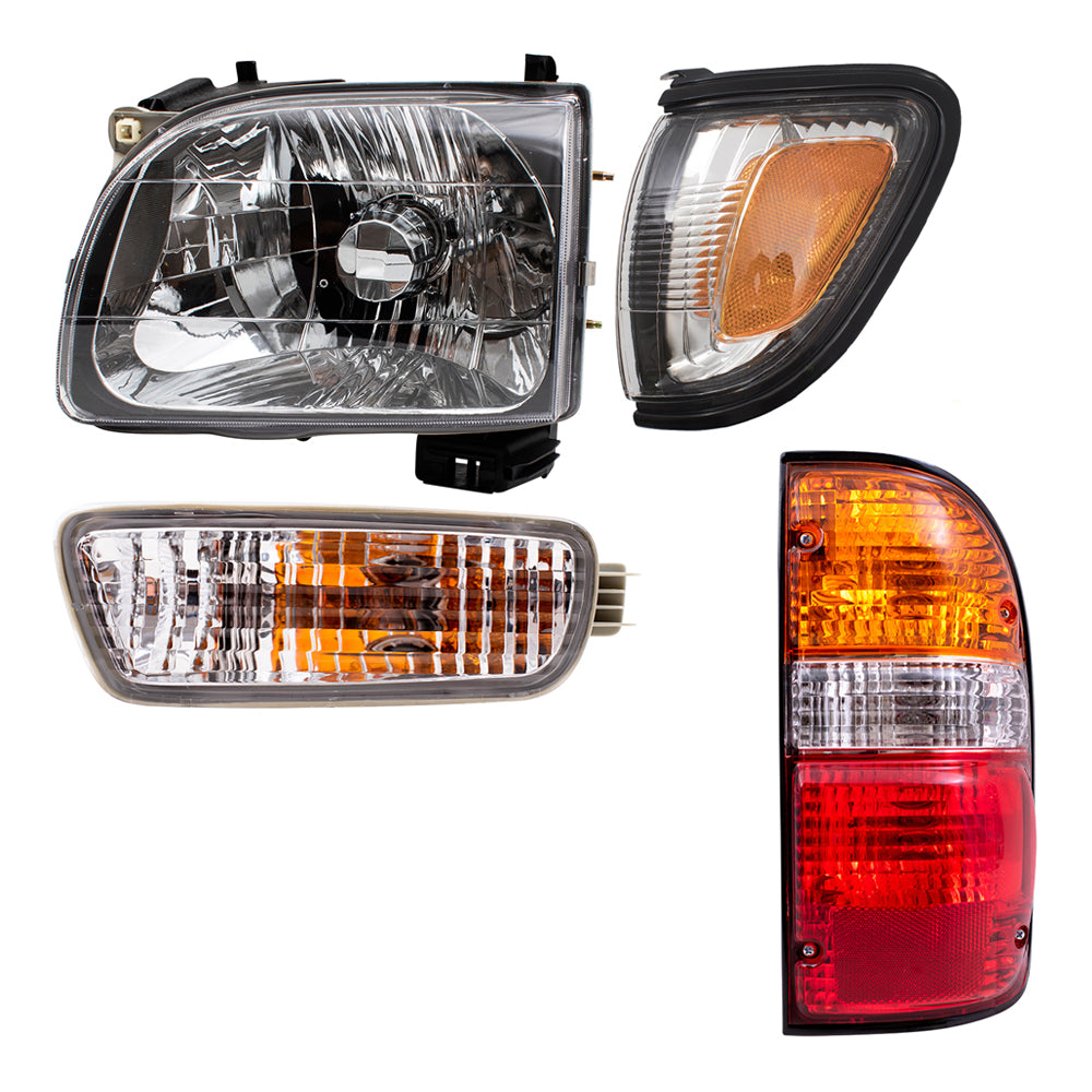 Brock Replacement 8 Pc Headlights Tail Lights and Park Signal Lamps Set Compatible with 2001-2004 Tacoma