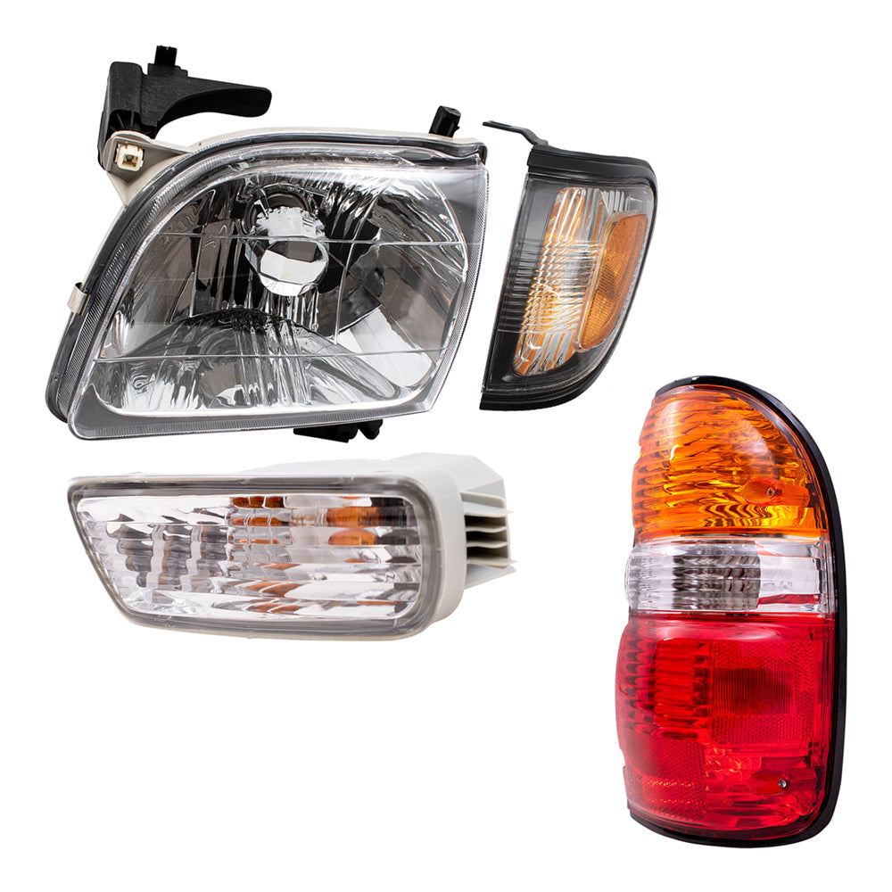 Brock Replacement 8 Pc Headlights Tail Lights and Park Signal Lamps Set Compatible with 2001-2004 Tacoma