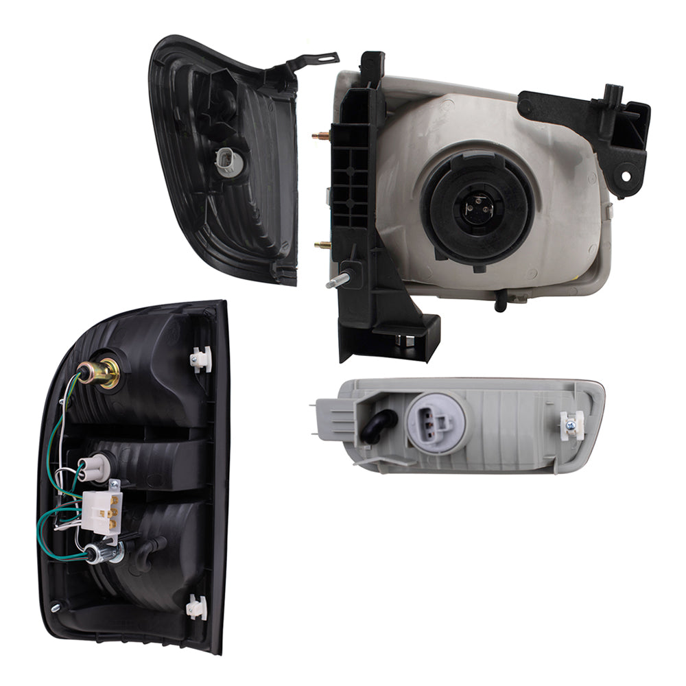 Brock Replacement 8 Pc Headlights Tail Lights and Park Signal Lamps Set Compatible with 2001-2004 Tacoma