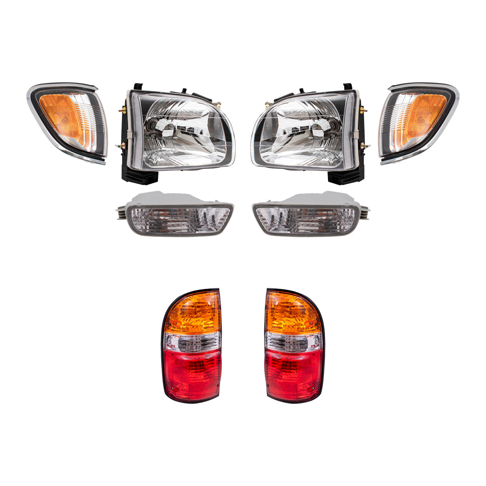 Brock Replacement 8 Pc Headlights Tail Lights Park Signal Front & Corner Lamps Compatible with 2001-2004 Tacoma