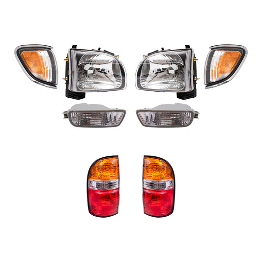 Brock Replacement 8 Pc Headlights Tail Lights Park Signal Front & Corner Lamps Compatible with 2001-2004 Tacoma