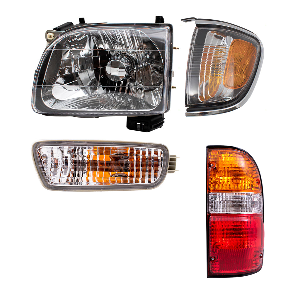 Brock Replacement 8 Pc Headlights Tail Lights Park Signal Front & Corner Lamps Compatible with 2001-2004 Tacoma