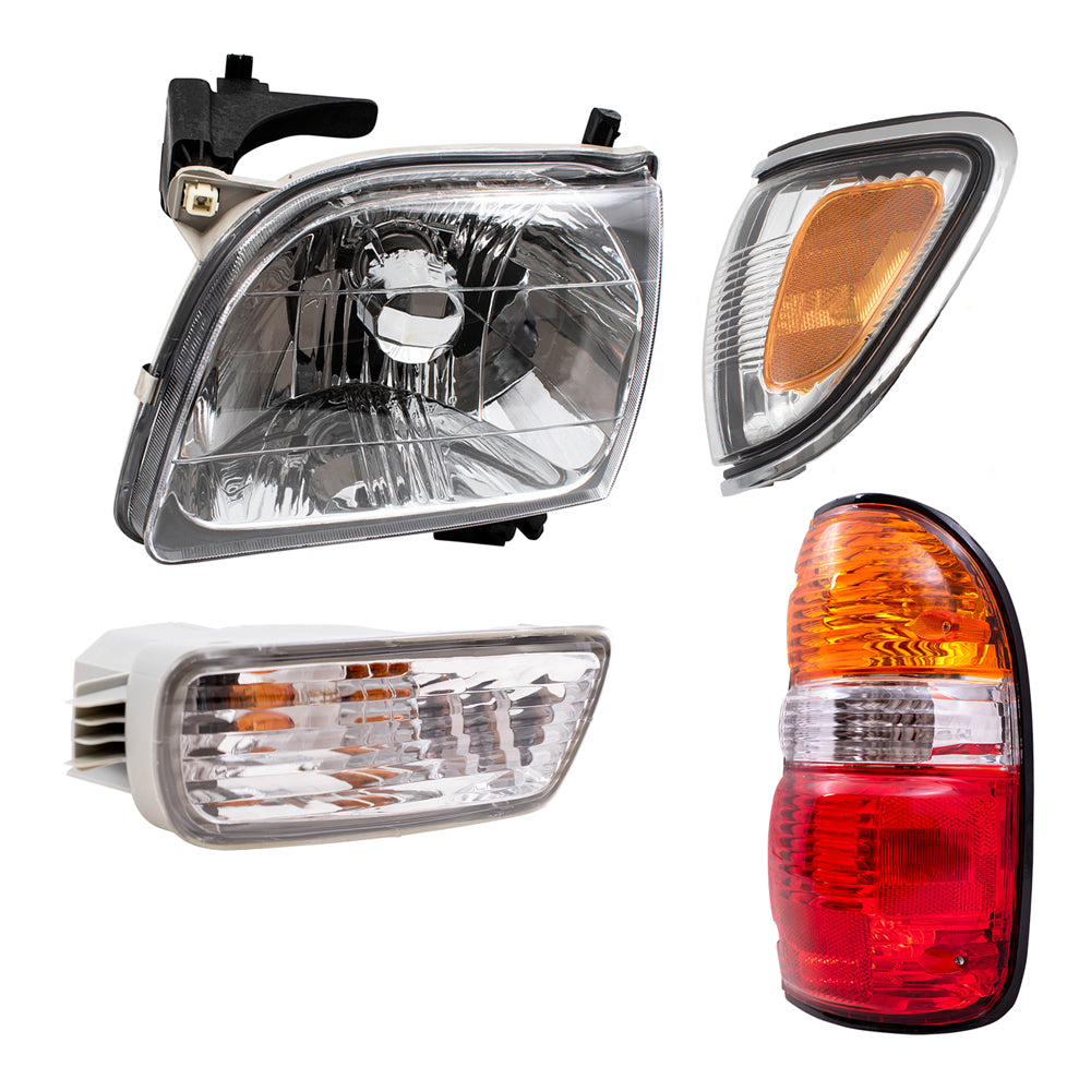 Brock Replacement 8 Pc Headlights Tail Lights Park Signal Front & Corner Lamps Compatible with 2001-2004 Tacoma