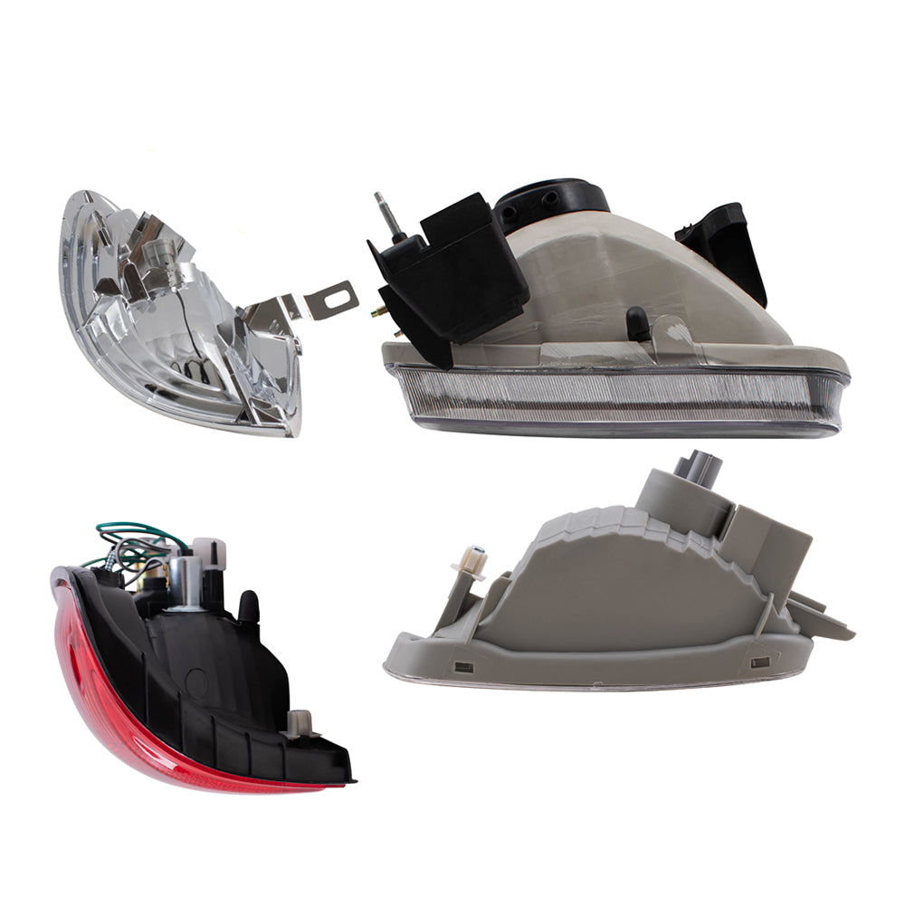 Brock Replacement 8 Pc Headlights Tail Lights Park Signal Front & Corner Lamps Compatible with 2001-2004 Tacoma