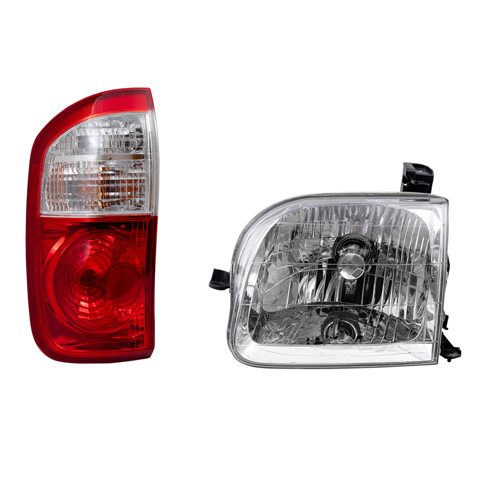 Brock Replacement Driver and Passenger Side Halogen Headlight Assemblies and Tail Light Assemblies 4 Piece Set Compatible with 2004 Tundra Double Cab with Standard Bed