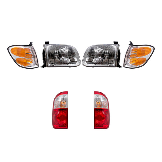 Brock Replacement Driver and Passenger Side Halogen Headlight Assemblies, Signal Light Assemblies, and Tail Light Assemblies 6 Piece Set Compatible with 2004 Tundra Double Cab W/Standard Bed