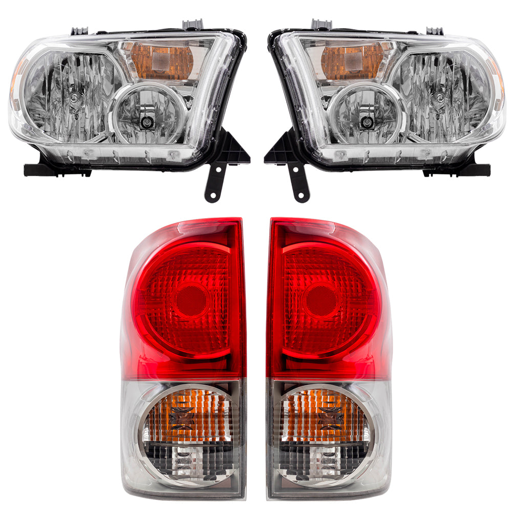 Brock Replacement Headlights with Tail Lights without Level Adjuster Compatible with 2007 2008 2009 Tundra