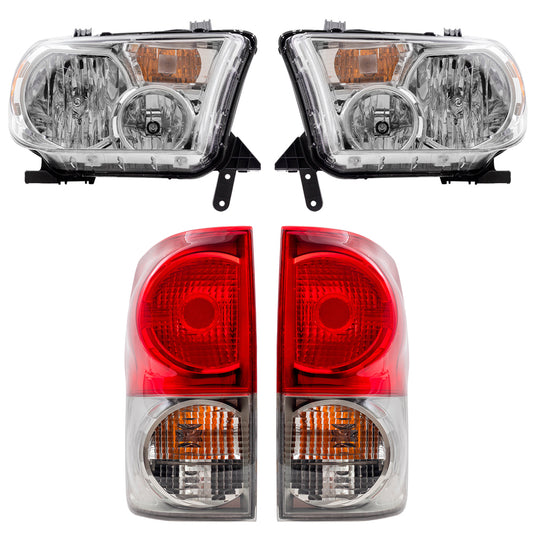 Brock Replacement Headlights with Tail Lights without Level Adjuster Compatible with 2007 2008 2009 Tundra