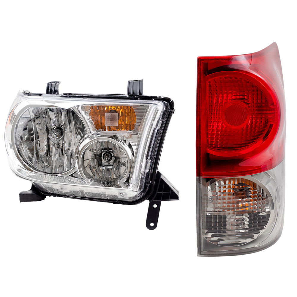 Brock Replacement Headlights with Tail Lights without Level Adjuster Compatible with 2007 2008 2009 Tundra