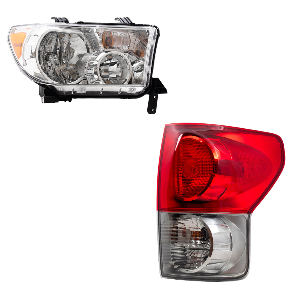 Brock Replacement Headlights with Tail Lights without Level Adjuster Compatible with 2007 2008 2009 Tundra