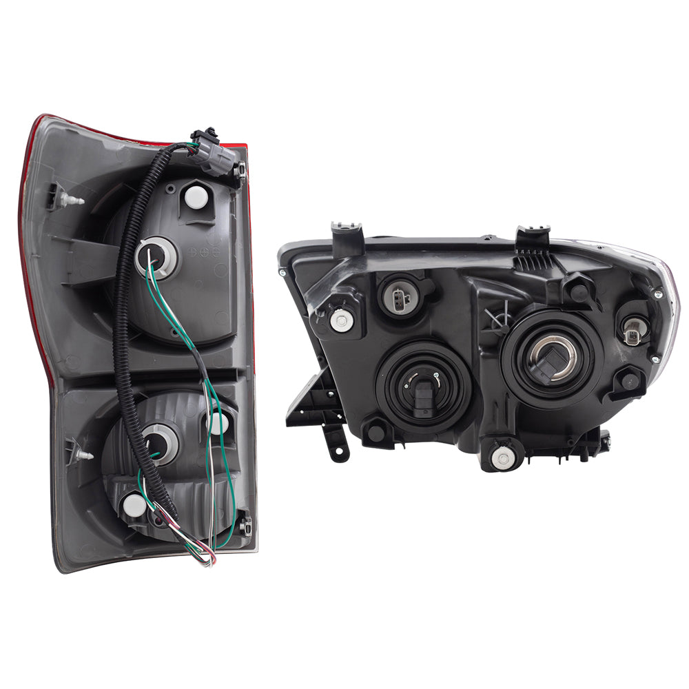 Brock Replacement Headlights with Tail Lights without Level Adjuster Compatible with 2007 2008 2009 Tundra