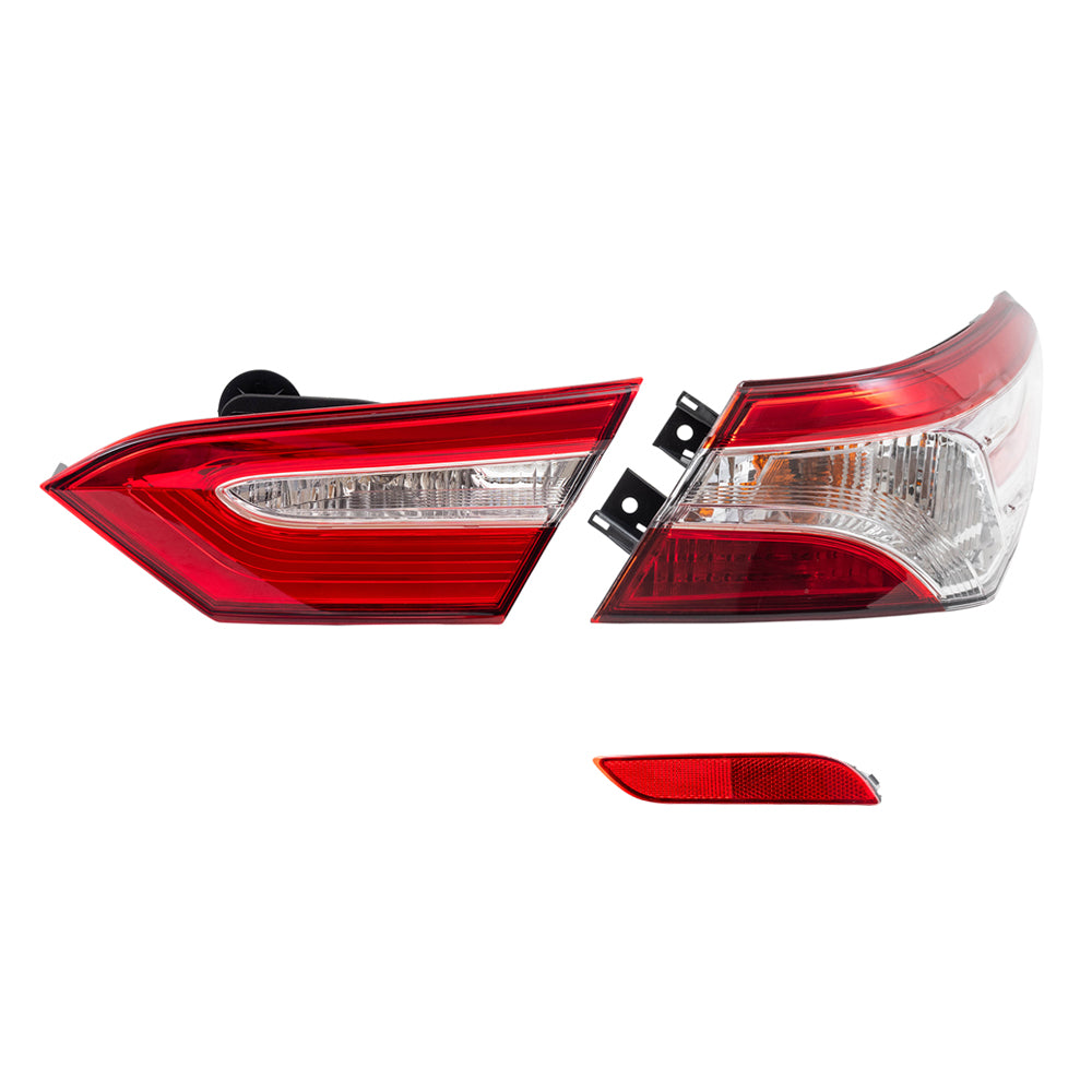 Brock Replacement Passenger Side Bumper Reflector &Tail Lights Quarter Mounted &Lid Mounted 3 Piece Set Compatible with 2018-2020 Camry L/LE/TRD & 18-19 Camry Hybrid LE &2020 Camry XSE/Camry Hybrid SE