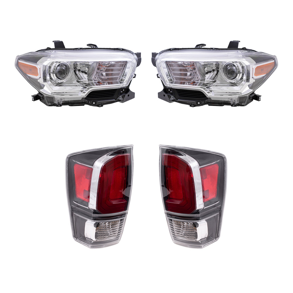 Brock Aftermarket Replacement Driver Left Passenger Right Halogen Combination Headlight and Tail Light 4 pc Set Compatible with 2020-2023 Toyota Tacoma Limited