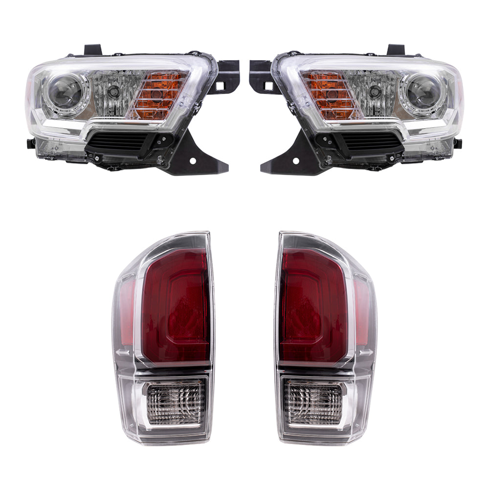 Brock Aftermarket Replacement Driver Left Passenger Right Halogen Combination Headlight and Tail Light 4 pc Set Compatible with 2020-2023 Toyota Tacoma Limited