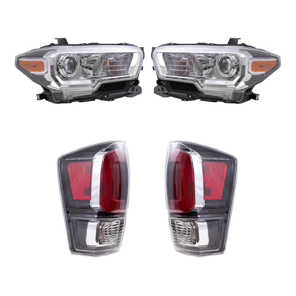 Brock Aftermarket Replacement Driver Left Passenger Right Halogen Combination Headlight and Tail Light 4 pc Set Compatible with 2020-2023 Toyota Tacoma Limited