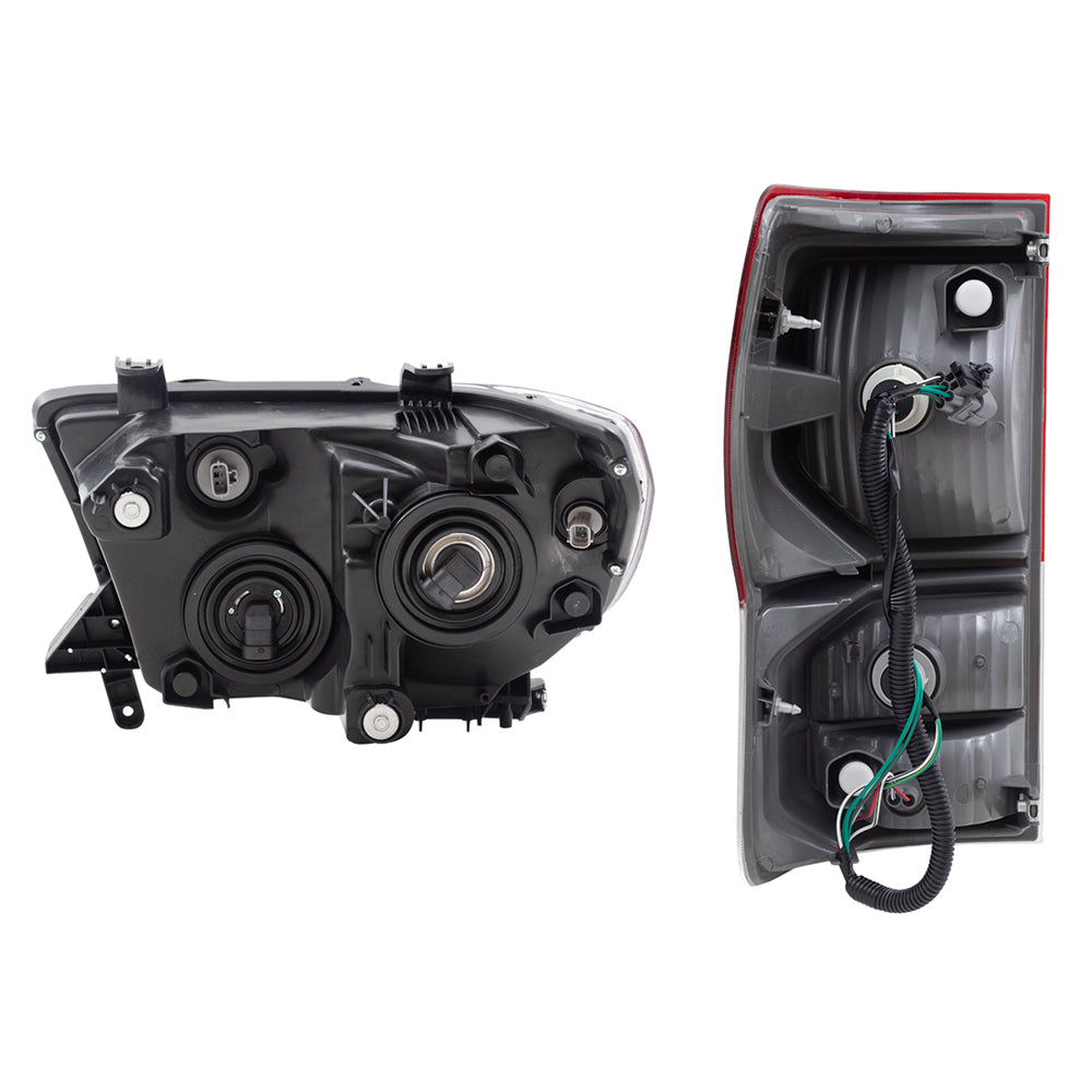 Brock Replacement 4 Pc Set Halogen Headlights with Tail Lights Compatible with 2010-2013 Tundra