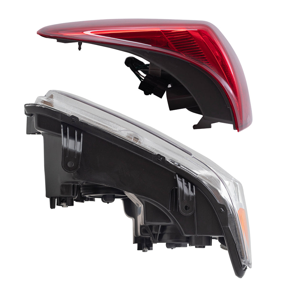 Brock Replacement 4 Pc Set Halogen Headlights with Tail Lights Compatible with 2010-2013 Tundra