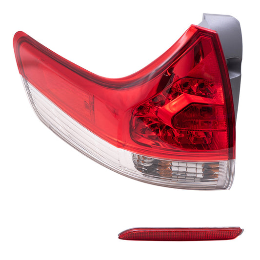 Brock Aftermarket Replacement Part Driver Side Tail Light Assembly Quarter Mounted & Rear Bumper Reflector Compatible with Toyota 2011-2014 Toyota Sienna EXCEPT SE