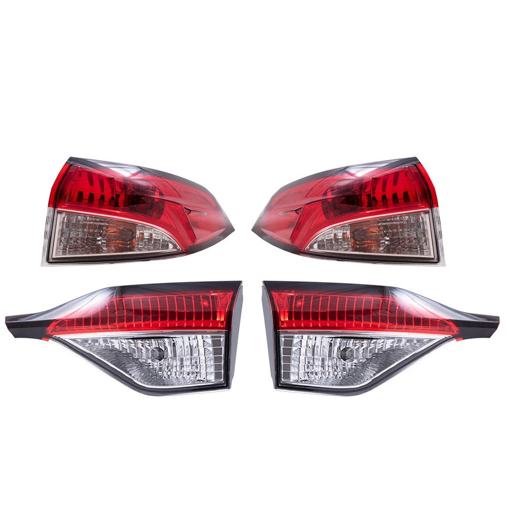 Brock 6222-0141LRC4 Replacement Tail Light 4pc Set Compatible With 2020-2024 Toyota Corolla L/LE/SE Sedan North America Built