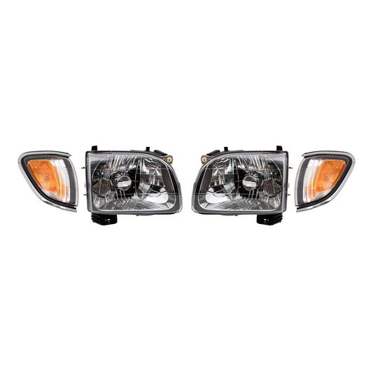 Brock Replacement 4 Pc Headlights with Chrome Trim & Signal Lights Compatible with 01-04 Tacoma