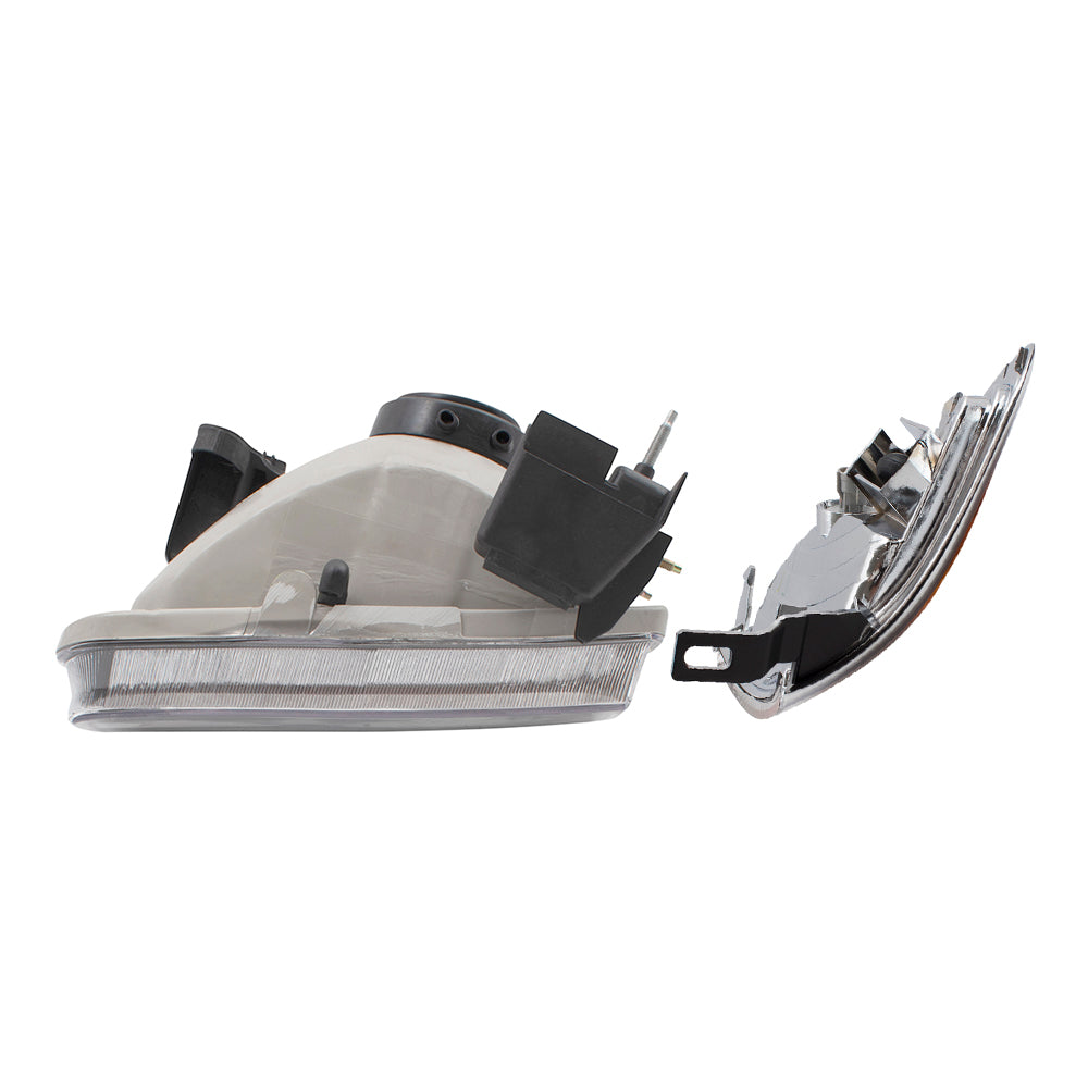 Brock Replacement 4 Pc Headlights with Chrome Trim & Signal Lights Compatible with 01-04 Tacoma
