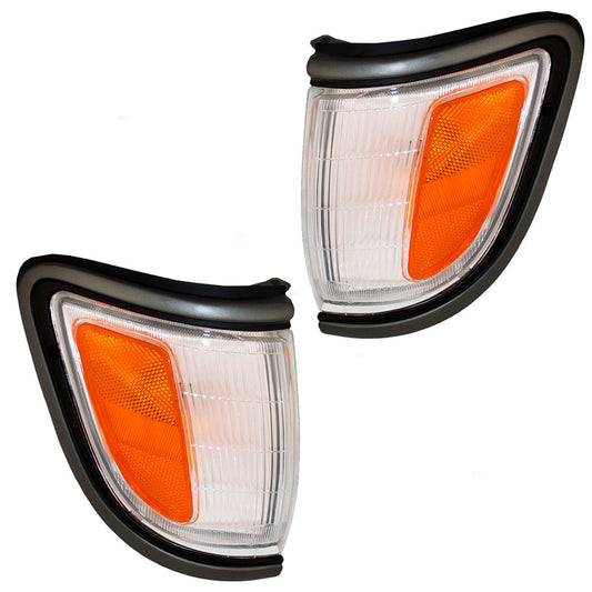 Brock Replacement Driver and Passenger Park Signal Side Marker Lights Black Trim Compatible with 95-96 Truck 81620-04010 81610-04010