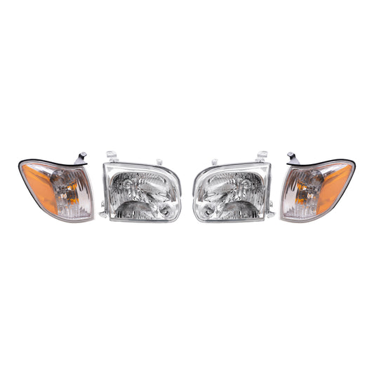 Brock Replacement Driver and Passenger Side Halogen Headlight Assemblies and Signal Light Assemblies 4 Piece Set Compatible with 2005-2007 Toyota Sequoia