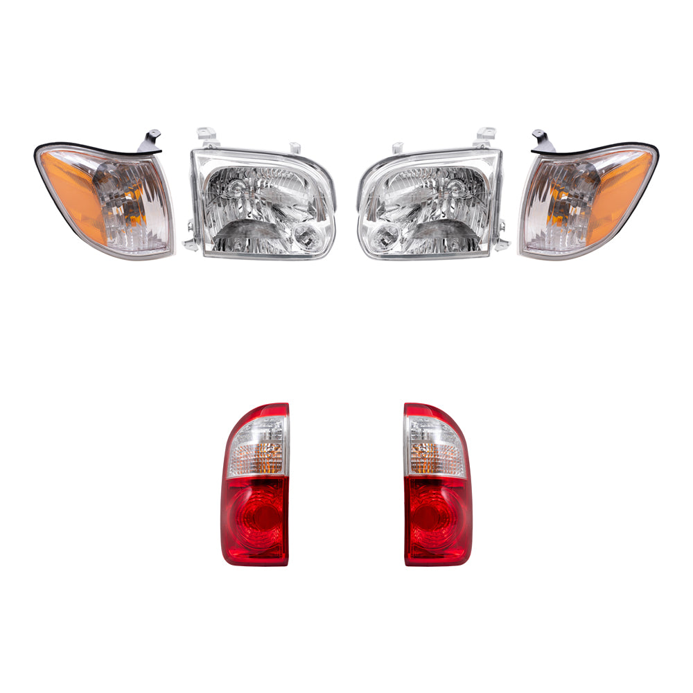 Brock Replacement Driver and Passenger Side Halogen Headlight Assemblies, Signal Light Assemblies and Tail Light Assemblies 6 Piece Set Compatible with 2005-2006 Tundra Double Cab with Standard Bed