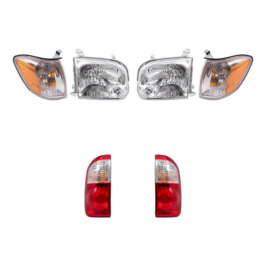 Brock Replacement Driver and Passenger Side Halogen Headlight Assemblies, Signal Light Assemblies and Tail Light Assemblies 6 Piece Set Compatible with 2005-2006 Tundra Double Cab with Standard Bed