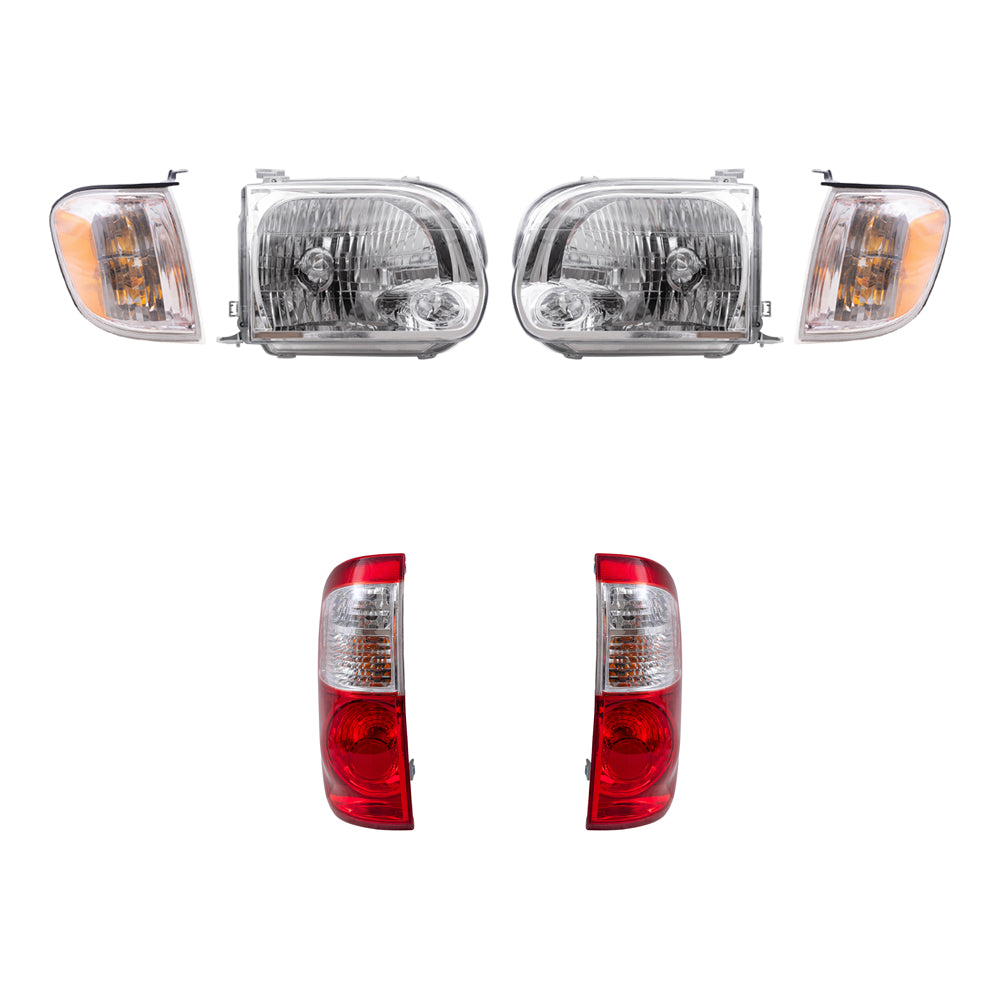 Brock Replacement Driver and Passenger Side Halogen Headlight Assemblies, Signal Light Assemblies and Tail Light Assemblies 6 Piece Set Compatible with 2005-2006 Tundra Double Cab with Standard Bed