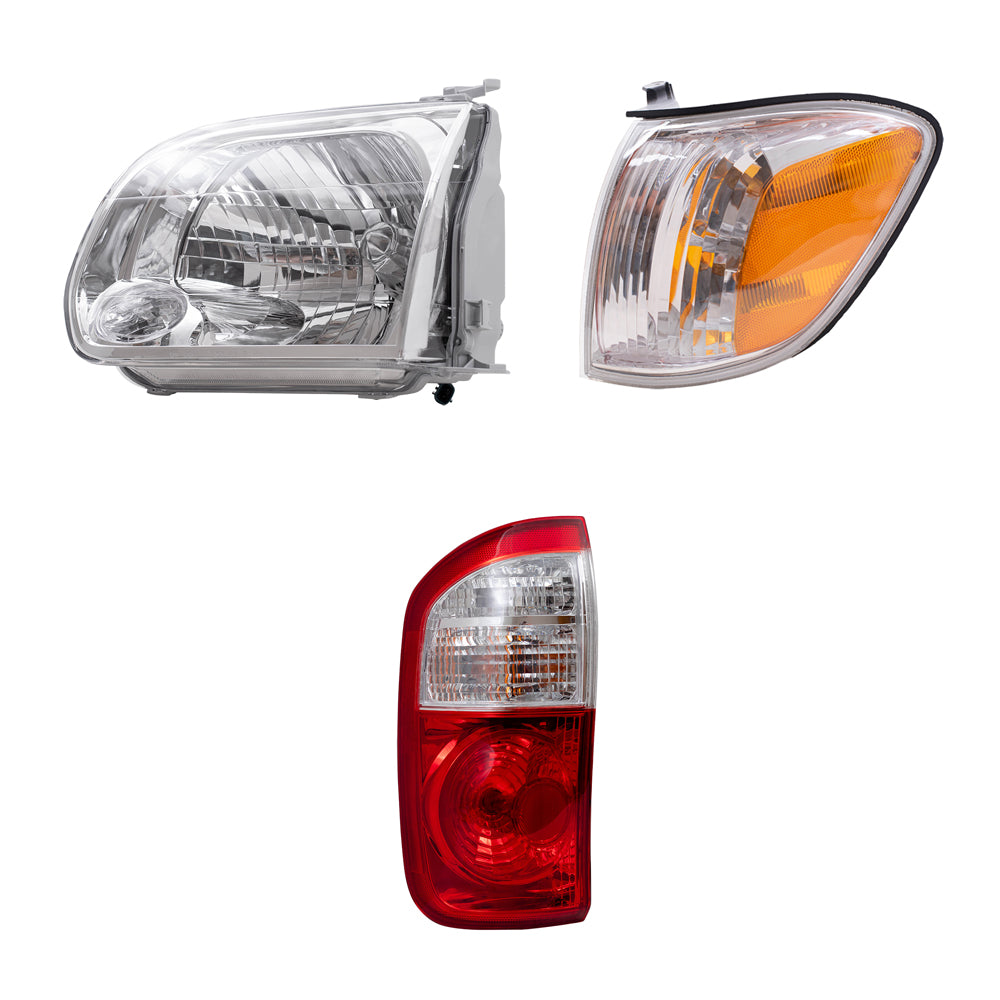 Brock Replacement Driver and Passenger Side Halogen Headlight Assemblies, Signal Light Assemblies and Tail Light Assemblies 6 Piece Set Compatible with 2005-2006 Tundra Double Cab with Standard Bed