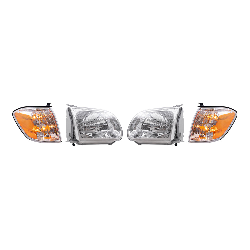 Brock Replacement Driver and Passenger Side Halogen Headlight Assemblies and Signal Light Assemblies 4 Piece Set Compatible with 2005-2007 Sequoia & 2005-2006 Tundra Double Cab