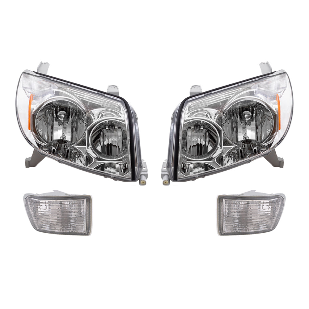 Brock Replacement Halogen Headlights and Front Signal Lamps with Daytime Running Lights Compatible with 2003 2004 2005 4Runner