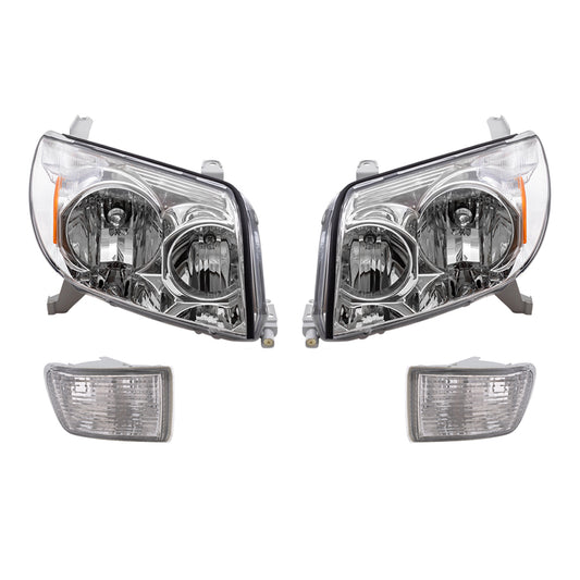 Brock Replacement Halogen Headlights and Front Signal Lamps with Daytime Running Lights Compatible with 2003 2004 2005 4Runner