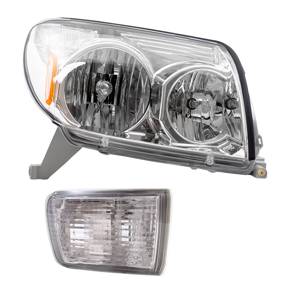 Brock Replacement Halogen Headlights and Front Signal Lamps with Daytime Running Lights Compatible with 2003 2004 2005 4Runner