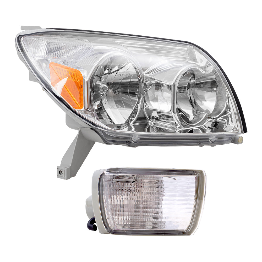 Brock Replacement Halogen Headlights and Front Signal Lamps with Daytime Running Lights Compatible with 2003 2004 2005 4Runner