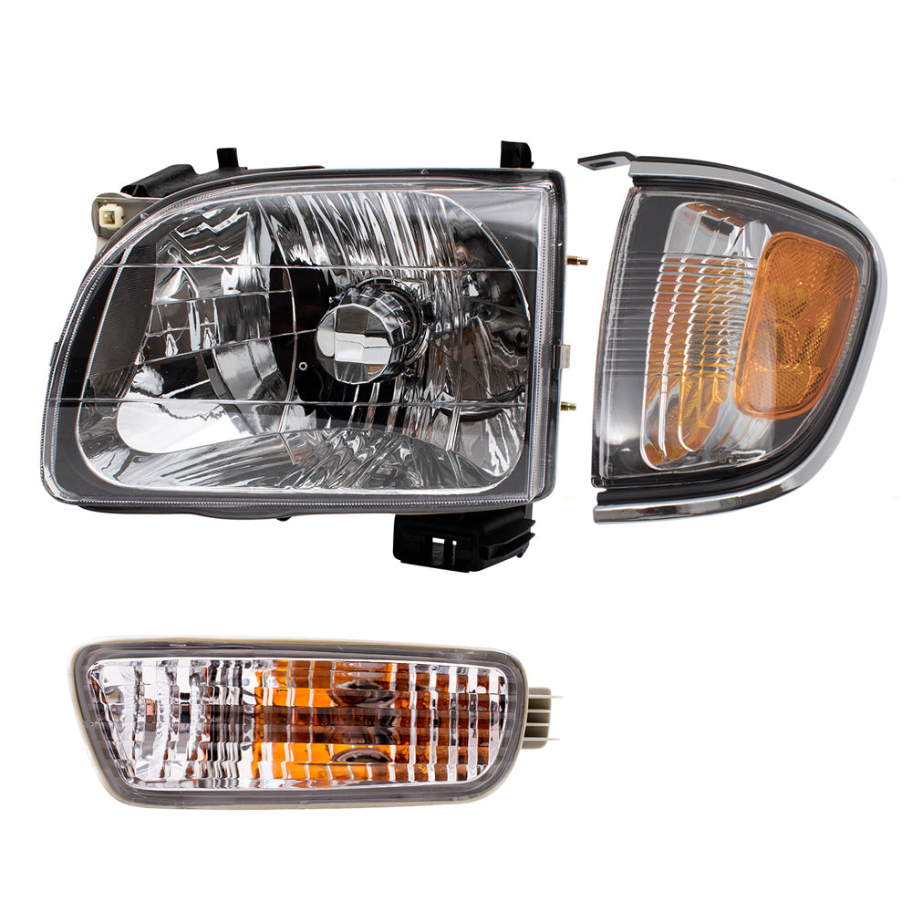 Brock Replacement 6 Pc Headlights with Front & Corner Signal Lamps Compatible with 2001-2004 Tacoma