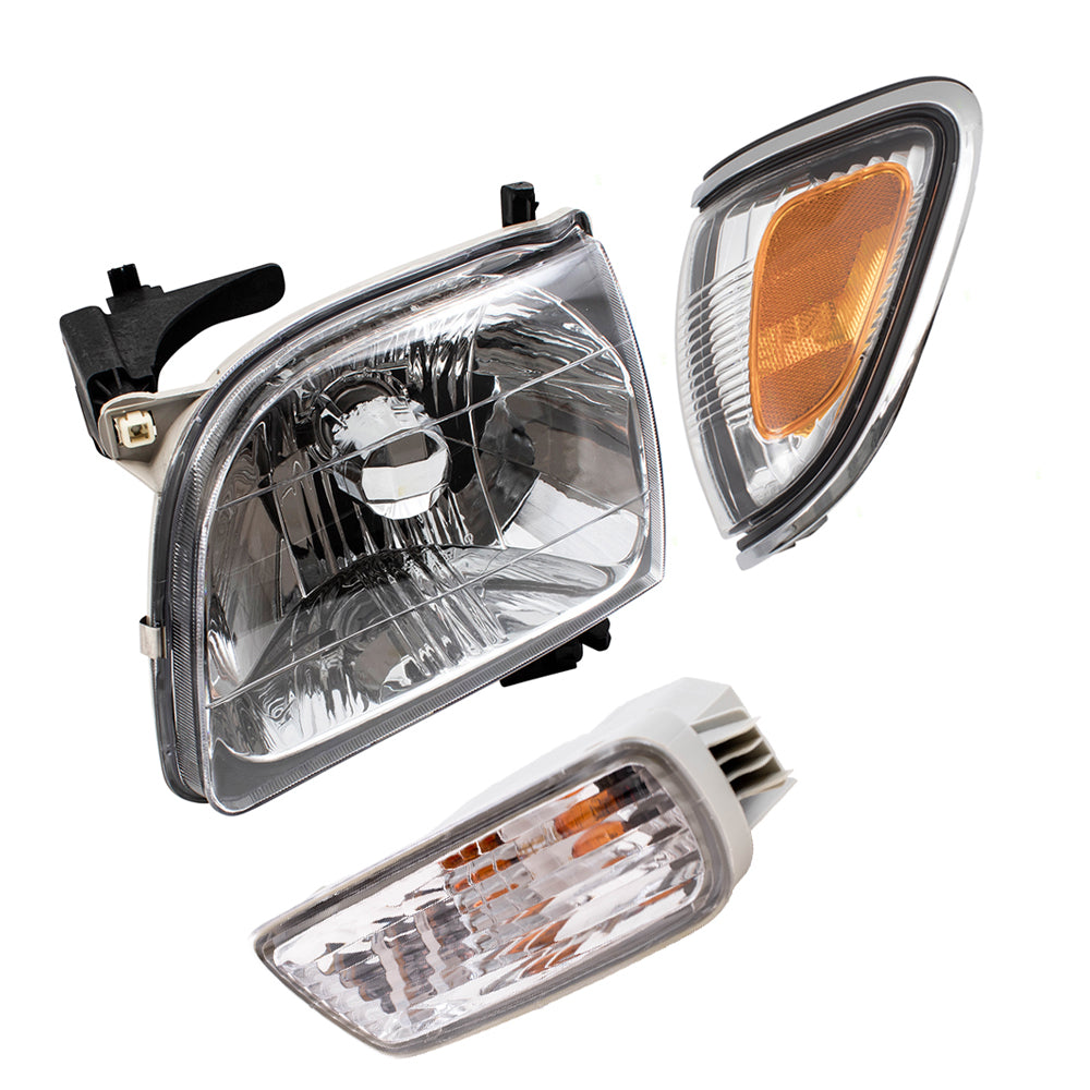 Brock Replacement 6 Pc Headlights with Front & Corner Signal Lamps Compatible with 2001-2004 Tacoma
