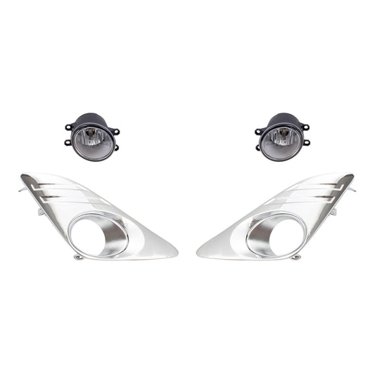 Brock Replacement Driver and Passenger Side Fog Light Asemblies and Chrome Fog Light Hole Covers 4 Piece Set Compatible with 2012-2014 Camry L/LE/XLE