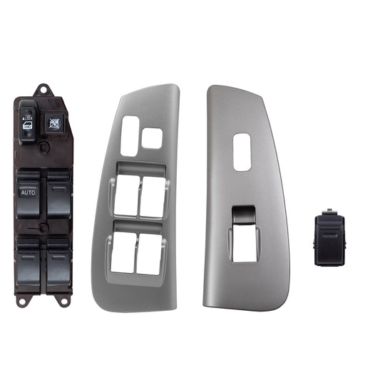 Brock Replacement 4 Pc Set Power Window Switches w/ Silver Bezel Compatible with 03-08 Matrix