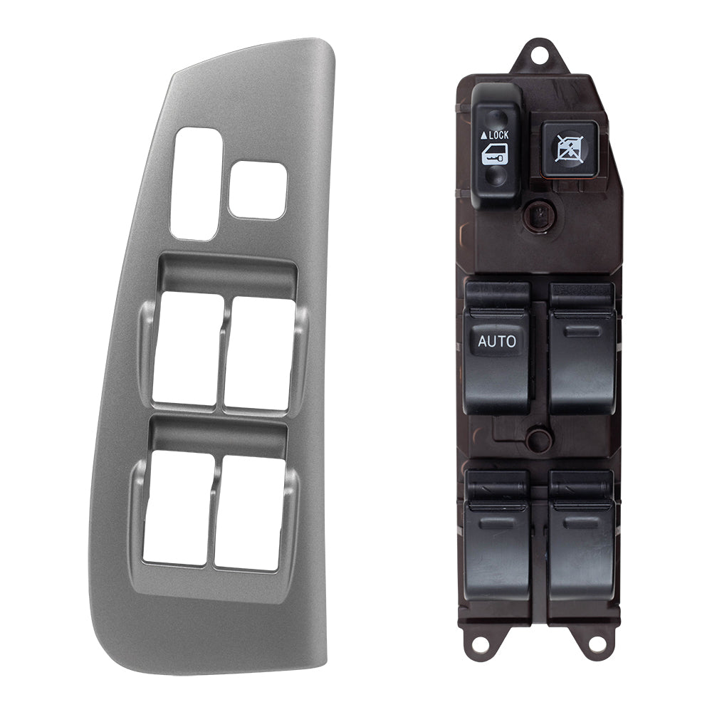 Brock Replacement Driver Front Power Window Master Switch & Silver Bezel Compatible with 03-08 Matrix