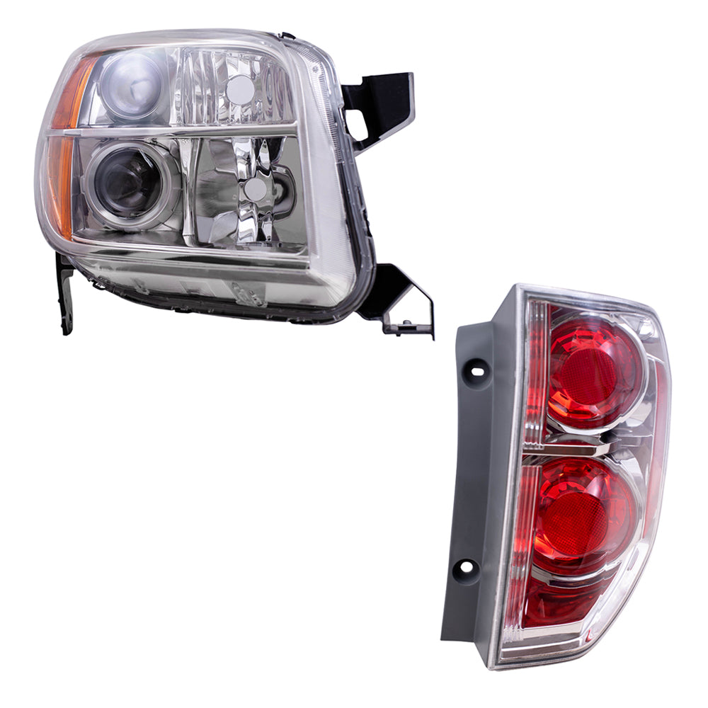 Brock Replacement Halogen Headlights and Tail Lights Compatible with 2006 2007 2008 Pilot